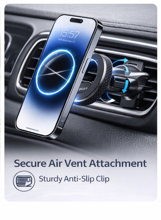 أيروكسا حامل هاتف مغناطيسي للسيارة مع دوران 360 درجة، مغناطيس قوي للتثبيت على فتحة التهوية أو لوحة القيادة، حامل جوال متوافق مع آيفون وأندرويد - Image 5